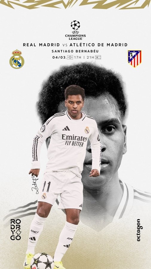 歐冠馬德里德比！羅德里戈曬個人海報：伯納烏見，HALA MADRID